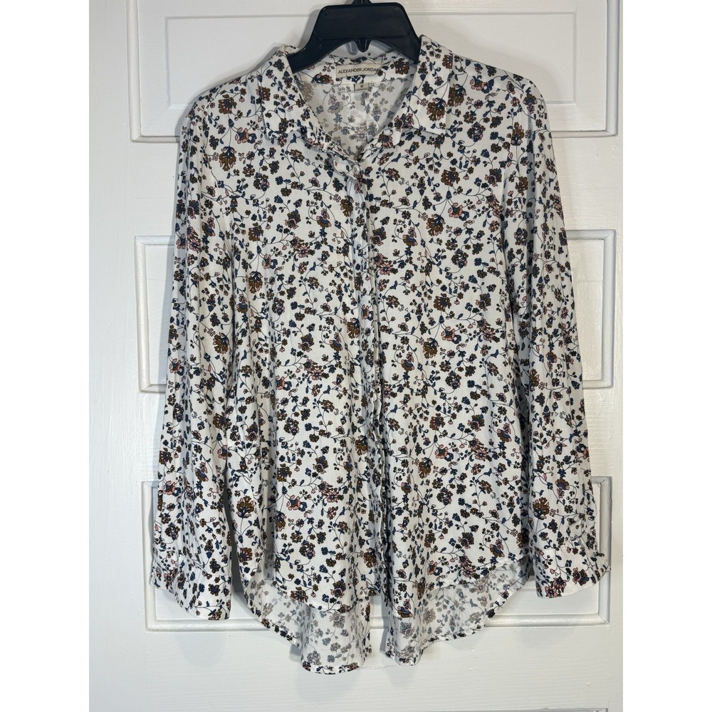 Alexander Jordan Y2K Vintage Floral Rayon Blouse Lightweight Collared Top M